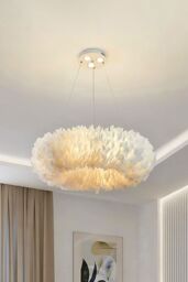 Living and Home Chic Feather 6-Light Chandelier Pendant Light in White