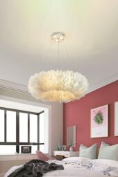 Living and Home Chic Feather 6-Light Chandelier Pendant Light in White - thumbnail 6