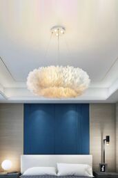 Living and Home Chic Feather 6-Light Chandelier Pendant Light in White - thumbnail 5