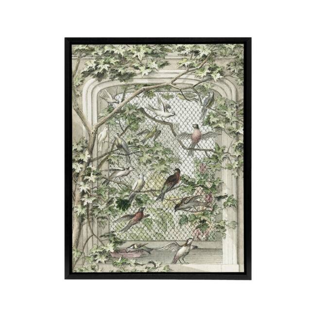 "Artery8 Aviary with Fourteen Birds Schouman Framed Canvas Wall Art Print in Green - Size: W12"" x H16""" - image 1