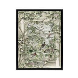 "Artery8 Aviary with Fourteen Birds Schouman Framed Canvas Wall Art Print in Green - Size: W12"" x H16""" - thumbnail 1