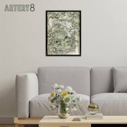 "Artery8 Aviary with Fourteen Birds Schouman Framed Canvas Wall Art Print in Green - Size: W12"" x H16""" - thumbnail 3