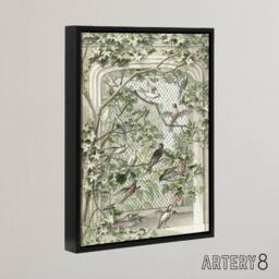 "Artery8 Aviary with Fourteen Birds Schouman Framed Canvas Wall Art Print in Green - Size: W12"" x H16""" - thumbnail 2