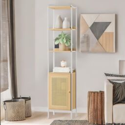 FURNOS Rattan-Like Bookcase Storage Cabinet With 3 Open Adjustable Shelves in Beige - thumbnail 3