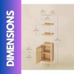 FURNOS Rattan-Like Bookcase Storage Cabinet With 3 Open Adjustable Shelves in Beige - thumbnail 6