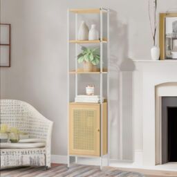 FURNOS Rattan-Like Bookcase Storage Cabinet With 3 Open Adjustable Shelves in Beige - thumbnail 4