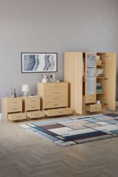 Home Discount Vida Designs 4Pc Bedroom Set 2x3Bedside, 5 Drawer, 3Dr Mirror Wardrobe in Brown - thumbnail 2