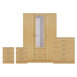 Home Discount Vida Designs 4Pc Bedroom Set 2x3Bedside, 5 Drawer, 3Dr Mirror Wardrobe in Brown - thumbnail 8