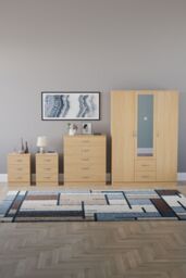 Home Discount Vida Designs 4Pc Bedroom Set 2x3Bedside, 5 Drawer, 3Dr Mirror Wardrobe in Brown - thumbnail 4