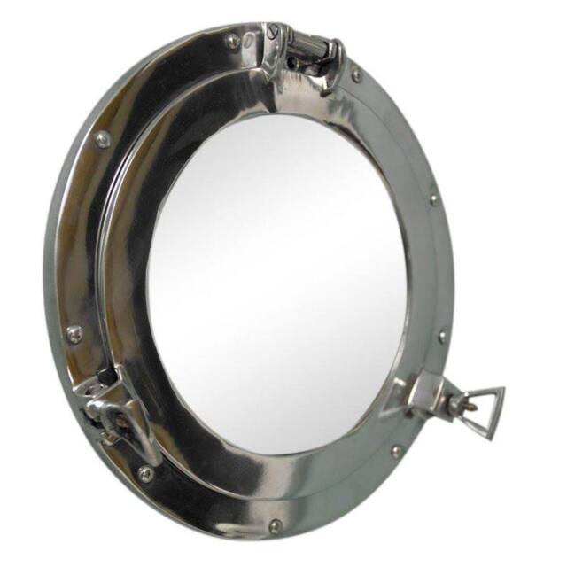 Melody Maison Silver Metal Porthole Mirror 28cm X 28cm in Clear - Size: 28 cm X 28 cm - image 1