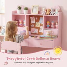 Costway Kids Study Desk & Chair Set Wooden Writing Table w/ Chair & 4 Drawers in Pink - thumbnail 7