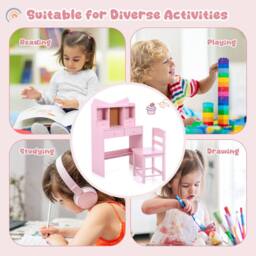 Costway Kids Study Desk & Chair Set Wooden Writing Table w/ Chair & 4 Drawers in Pink - thumbnail 8