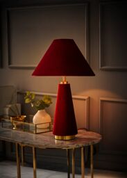 ValueLights Martha Conical Lamp Shade Velvet Boucle Fabric Table Lamp with Bulb in Burgundy - thumbnail 2
