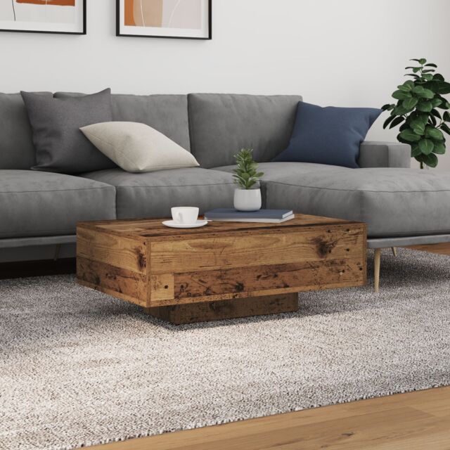 Berkfield Home Coffee Table with LED Lights Old Wood 85x55x31 cm in Brown - Size: 85 x 55 x 31 cm - image 1