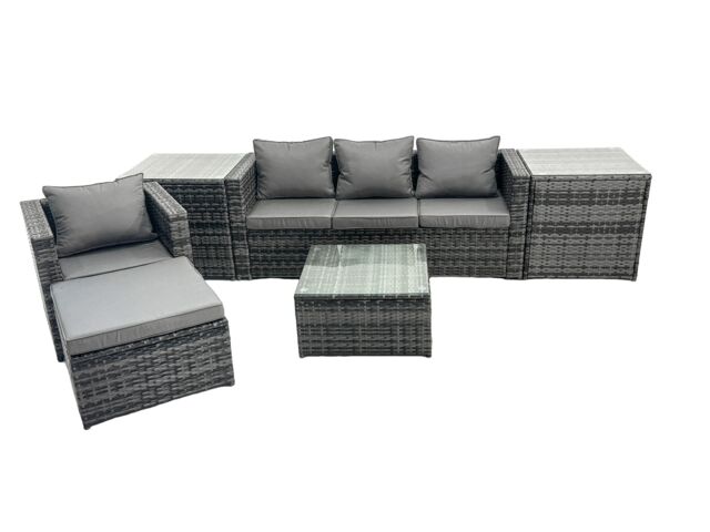 Fimous 5 Seater Patio Lounge Sofa Set with Big Footstool in Dark Grey - image 1