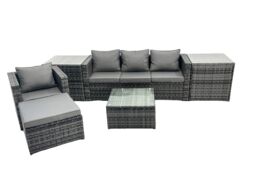Fimous 5 Seater Patio Lounge Sofa Set with Big Footstool in Dark Grey - thumbnail 1