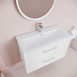 Balterley Wall Hung 2 Drawers Vanity Unit - Mid-Edge Basin 800mm, Satin White - thumbnail 3