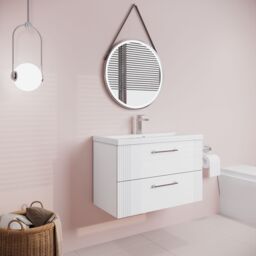 Balterley Wall Hung 2 Drawers Vanity Unit - Mid-Edge Basin 800mm, Satin White - thumbnail 4
