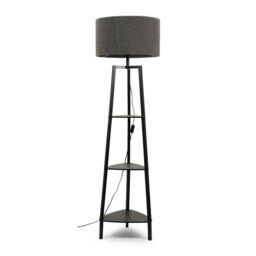 ValueLights Hiru Black 3 Tier Shelf Floor Lamp with Boucle Shade & Bulb in Charcoal - thumbnail 3