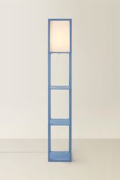 ValueLights Struttura Pastel Wooden Shelving Floor Lamp with Fabric Shade & Bulb in Baby Blue - thumbnail 3