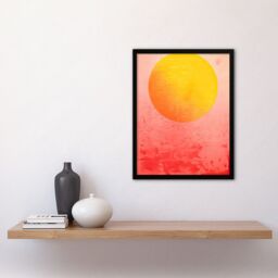 Artery8 Wall Art Print Sunset Sun Vibrant Orange & Pink Minimalist Abstract Painting Artwork Framed - Size: A4 - thumbnail 4