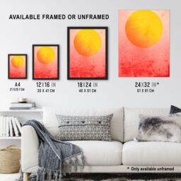 Artery8 Wall Art Print Sunset Sun Vibrant Orange & Pink Minimalist Abstract Painting Artwork Framed - Size: A4 - thumbnail 3