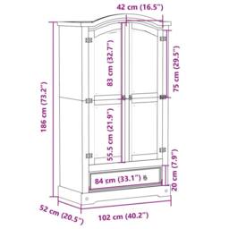 Berkfield Home Wardrobe Corona 102x52x186 cm Solid Wood Pine in Brown - Size: 102 x 52 x 186 cm - thumbnail 9