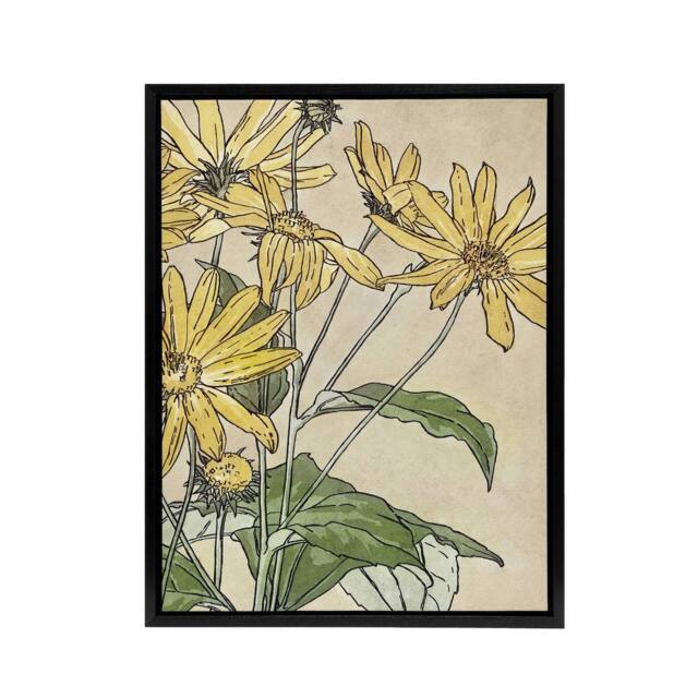 "Artery8 Sunflowers Watercolour Framed Canvas Wall Art Print Overbeck in Orange - Size: W12"" x H16""" - image 1