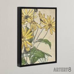 "Artery8 Sunflowers Watercolour Framed Canvas Wall Art Print Overbeck in Orange - Size: W12"" x H16""" - thumbnail 2