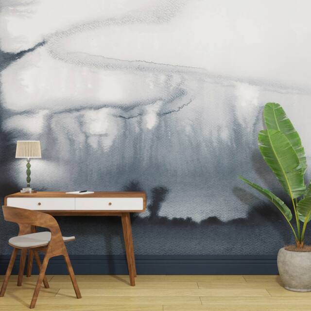 Superfresco Easy Watercolour Landscape Navy Print To Order 3m x 2.8m Mural - image 1