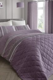 Dreams & Drapes 'Hanworth' Modern Leaves & Fauna Striped Duvet Cover Set in Lavender - thumbnail 2