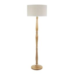 ValueLights Victoria Light Wood Candlestick Floor Lamp with Linen White Trim Drum Lamp Shade in Natural - thumbnail 2