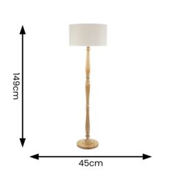 ValueLights Victoria Light Wood Candlestick Floor Lamp with Linen White Trim Drum Lamp Shade in Natural - thumbnail 6