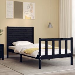 Berkfield Home Bed Frame with Headboard Black Small Single Solid Wood - thumbnail 3