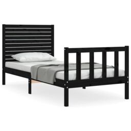 Berkfield Home Bed Frame with Headboard Black Small Single Solid Wood - thumbnail 2