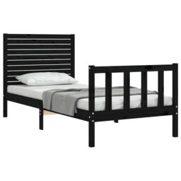 Berkfield Home Bed Frame with Headboard Black Small Single Solid Wood - thumbnail 4