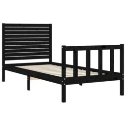 Berkfield Home Bed Frame with Headboard Black Small Single Solid Wood - thumbnail 5