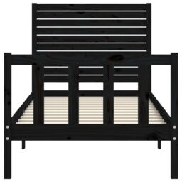 Berkfield Home Bed Frame with Headboard Black Small Single Solid Wood - thumbnail 6