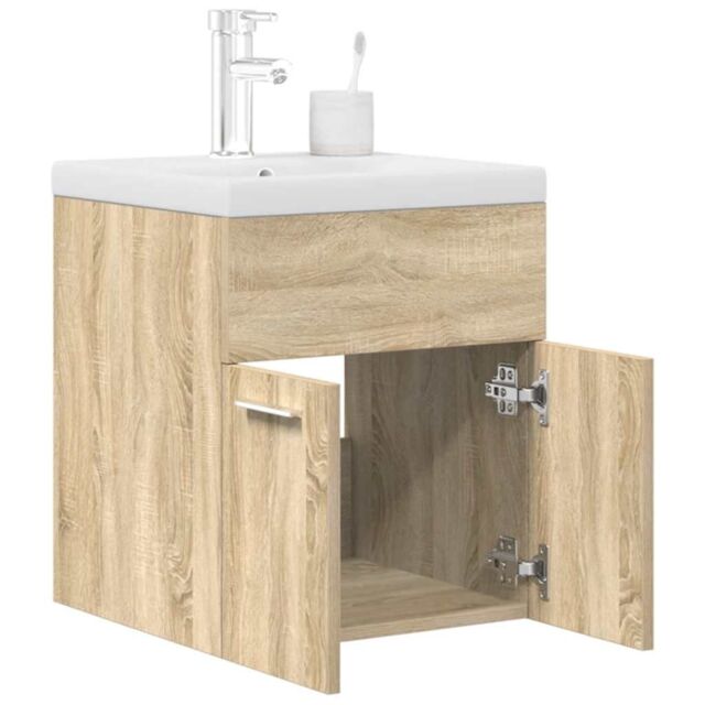 Berkfield Home Bathroom Sink Cabinet with Built-in Basin & Faucet Sonoma Oak in Brown - image 1
