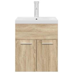 Berkfield Home Bathroom Sink Cabinet with Built-in Basin & Faucet Sonoma Oak in Brown - thumbnail 4