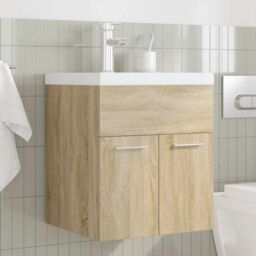 Berkfield Home Bathroom Sink Cabinet with Built-in Basin & Faucet Sonoma Oak in Brown - thumbnail 3