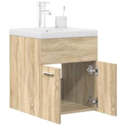 Berkfield Home Bathroom Sink Cabinet with Built-in Basin & Faucet Sonoma Oak in Brown - thumbnail 1