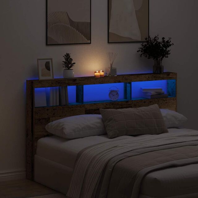 Berkfield Home Headboard Cabinet with LED Old Wood 180x17x102 cm in Brown - Size: 180 x 17 x 102 cm - image 1