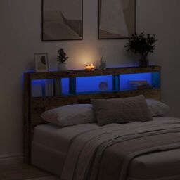 Berkfield Home Headboard Cabinet with LED Old Wood 180x17x102 cm in Brown - Size: 180 x 17 x 102 cm - thumbnail 1