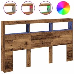 Berkfield Home Headboard Cabinet with LED Old Wood 180x17x102 cm in Brown - Size: 180 x 17 x 102 cm - thumbnail 2