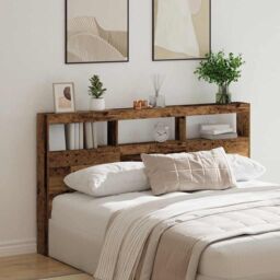 Berkfield Home Headboard Cabinet with LED Old Wood 180x17x102 cm in Brown - Size: 180 x 17 x 102 cm - thumbnail 4