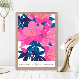 ARTZE Abstract Pink & Blue Orchid Flower Market Gallery Framed Print SIZE: A3 with Oak Frame in Mid Blue - Size: A4 - thumbnail 2
