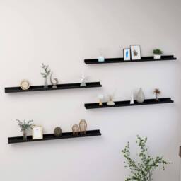 Berkfield Home Wall Shelves 4 pcs Black 100x9x3 cm - Size: 100 x 9 x 3 cm - thumbnail 2
