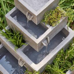 Primrose Solar Powered 4-Tier Herb 'Perth 'Planter Cascading Water Feature 42cm in Stone - thumbnail 2