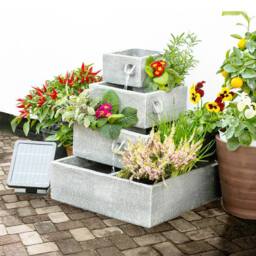 Primrose Solar Powered 4-Tier Herb 'Perth 'Planter Cascading Water Feature 42cm in Stone - thumbnail 5